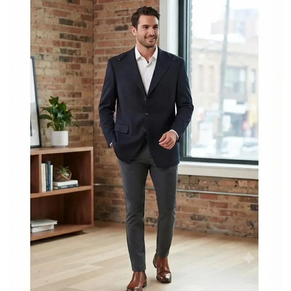 Caravelli Fusion Men's Navy Blue Blazer Sport Coat Jacket Size 46R Henry 3B Epa